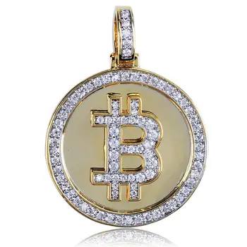 

Bitcoin European and American Best Selling Bitcoin Symbol Pendant Gold-plated Micro Inlaid Zircon Men's Hip Hop Necklace Pendant