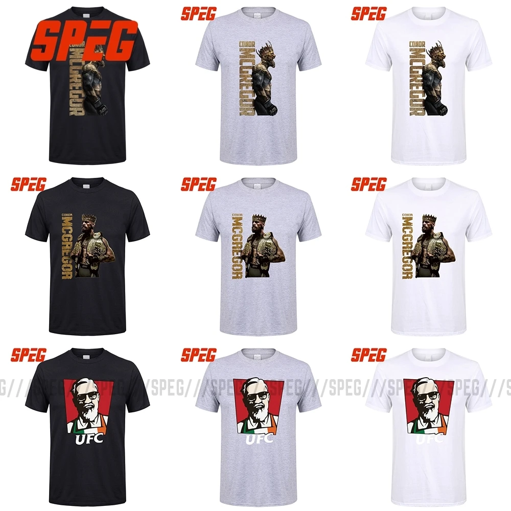Skup SPEG król Conor McGregor MMA notorycznie T Shirt mężczyźni z krótkim rękawem topy 100% Cortton Tee O szyi ubrania męskie t shirt w stylu vintage
