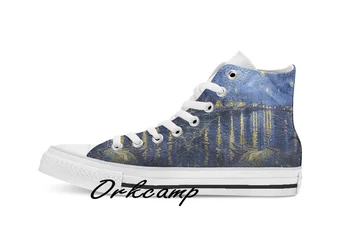 

Vincent van Gogh Starry Night over the Rhone Custom Casual High Top lace-up Canvas shoes sneakers Drop shipping