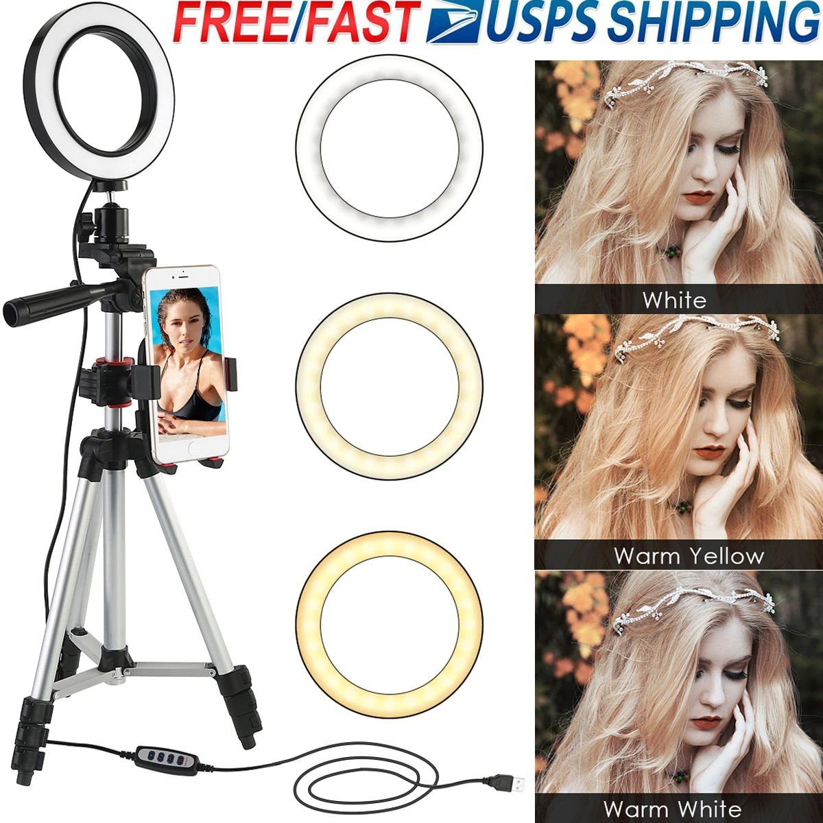 

5.7inch Selfie LED Ring Light With Stand Photographic Studio Tripod Ring Lighting For Dimmable Makeup Light Camera Phone Holder