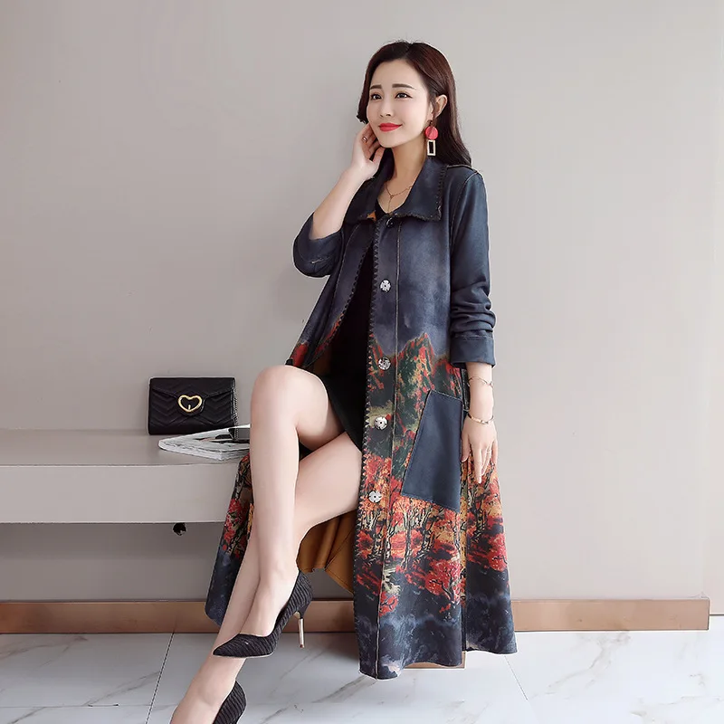 

Gi3007 Autumn Hidden Button Design Loose-Fit Super Was Thin Suede Fashion over-the-Knee Mid-length Trench Coat