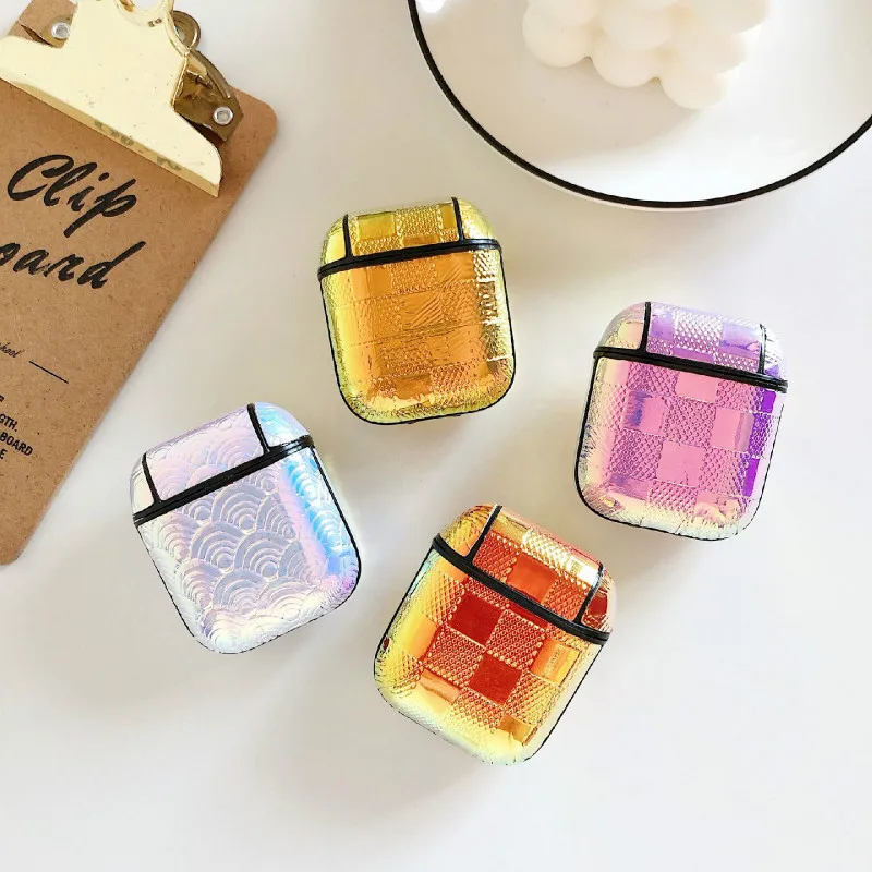 

Wave Gradient Laser Checks Case for Airpods 1 2 Case Bluetooth Headphone Case Protective Capa for Airpod Case Cute