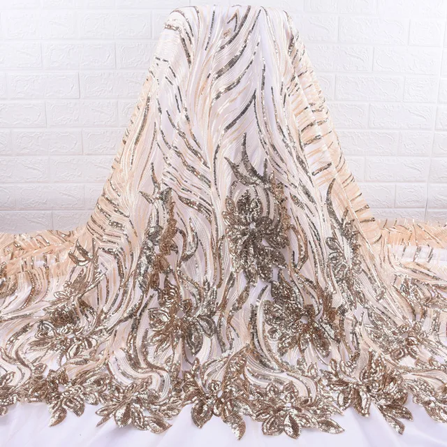 Altın afrika dantel kumaş işlemeli nijeryalı Sequins dantel kumaş yüksek kaliteli fransız tül dantel kumaş kadınlar için WeddingA1737