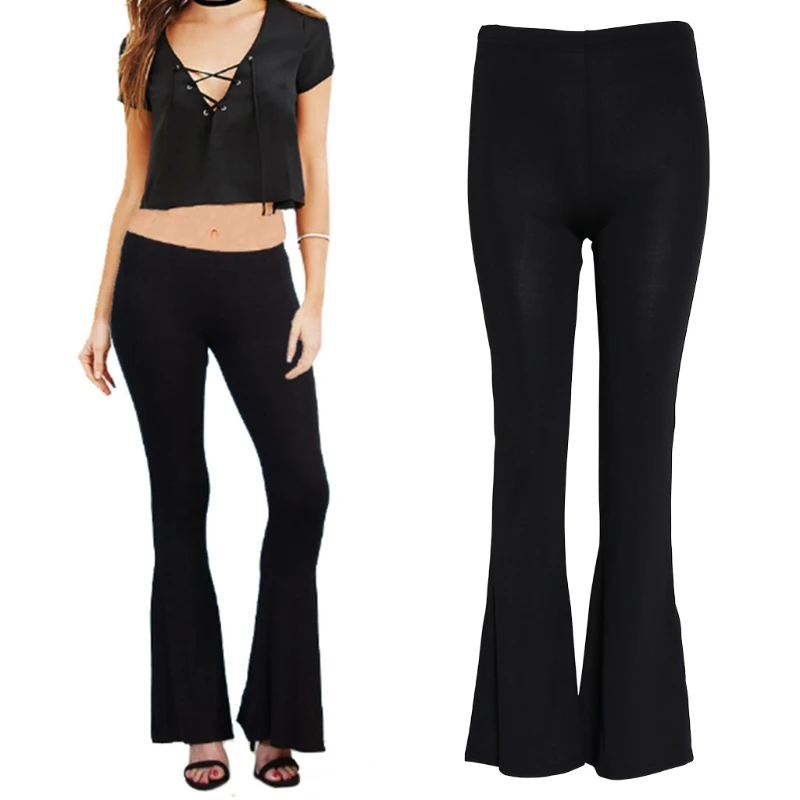 

Womens Elastic Bell-bottom Trousers Flared Hem Knitted Tights Pants Leggings