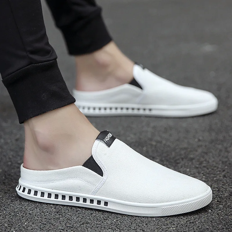 

Summer MEN'S Slippers Korean-style Trend Outer Wear Semi-Slipper Summer Canvas Online Celebrity Lazy Slip-on Closed-toe Sandals