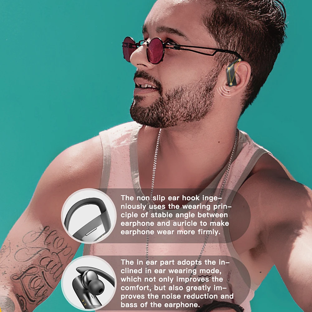 Bluetooth 5 0 TWS Wireless Earphones LED Display Waterproof HIFI Stereo Sounds Hands Free Ear Hook Earphones with Charging Case