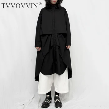 

loose Women Blakc Asymmetrical Split Big Size Shirt Dress Lapel Long Sleeve Loose Fit Fashion Tide Spring Autumn 2020 OG87
