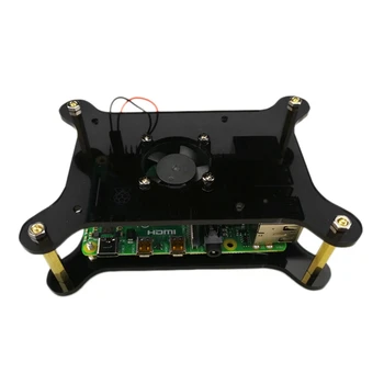 

For Raspberry Pi Black Acrylic Case with Cooling Fan for Raspberry Pi 4 Model B/3B+/3B/2B