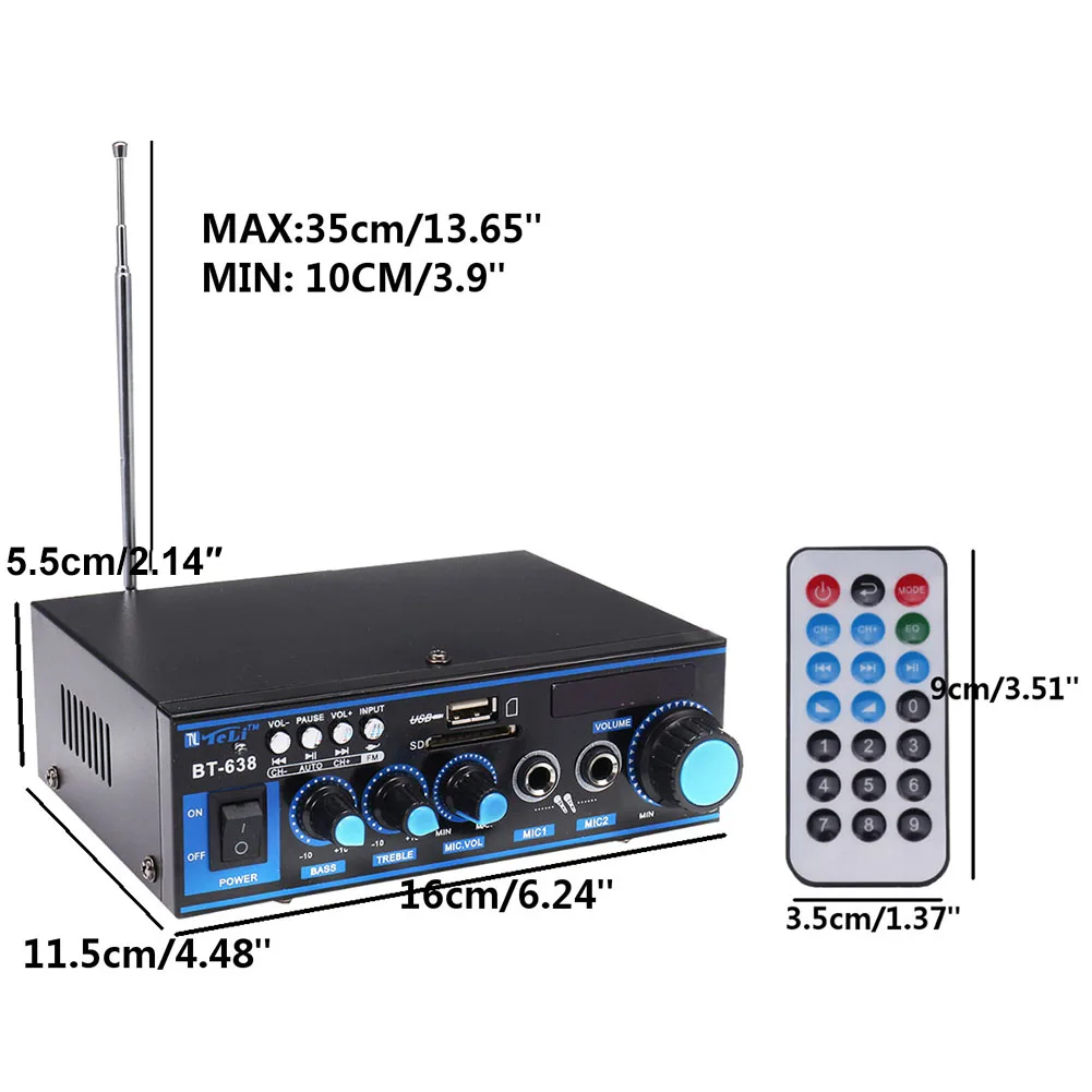 Радио встроенный стерео Bluetooth с пультом дистанционного управления Музыка USB HIFI аудио домашний автомобильный усилитель мощности FM цифровой