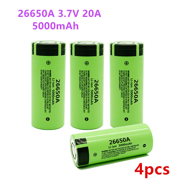 4PCS 26650A 3.7V 5000mAh battery high capacity 26650 20A power lithium ion rechargeable for toy flashlight | Электроника