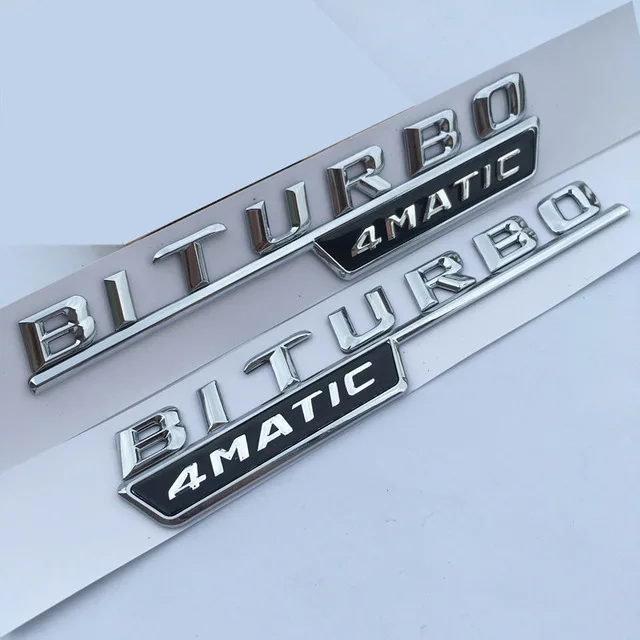 Автомобильный Стайлинг двойной турбо Стикеры Письмо Эмблема Biturbo 4matic эмблема на крыло Supercharge логотип для Mercedes Benz AMG влево и вправо - Цвет: chrome