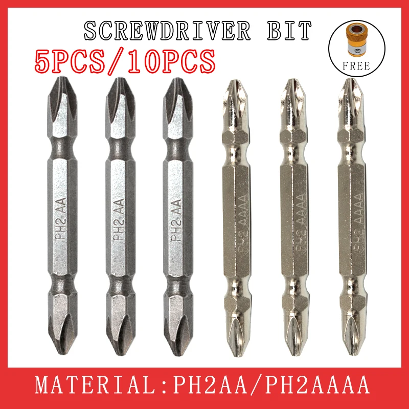 

5/10Pcs screwdriver set free magnetic ring 1/4" PH2 magnetic screwdriver bit cross double head hand tool accessory for home good