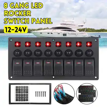 

8 Gang Rocker Switch Panel Circuit Breaker Overload Protected Voltmeter 12V 24V DC USB Charger Port RV Car Boat Marine LED