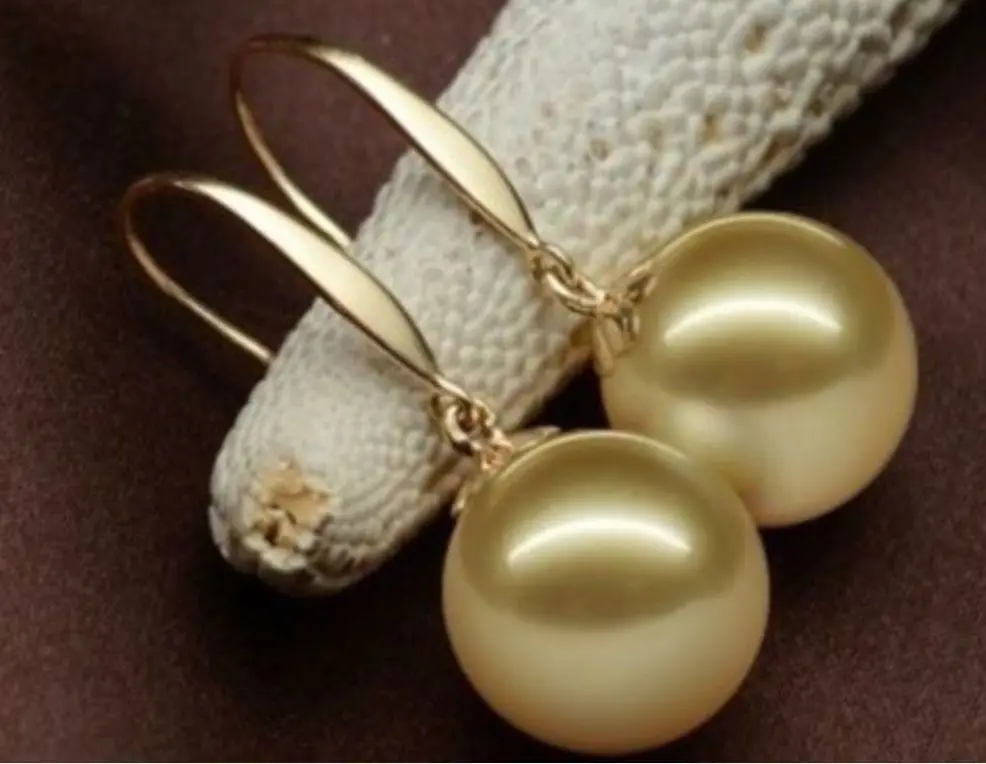 

free shipping 13376 SOUTH SEA WHITE 14MM GOLD SHELL PEARL EARRINGS 14K