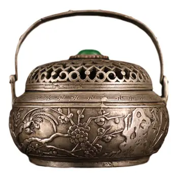 

LaoJunLu Pure Copper Inlaid Gem Gilt Silver Carbon Furnace Imitation antique bronze masterpiece collection of solitary Chinese