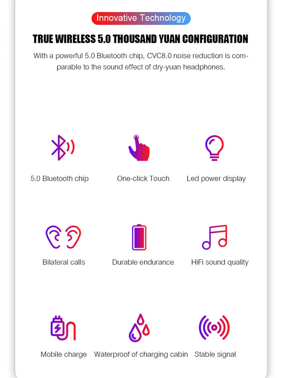 OTTWN V10 беспроводные наушники Bluetooth V5.0 Спортивные Беспроводные наушники светодиодный дисплей сенсорное управление Стерео наушники с микрофоном