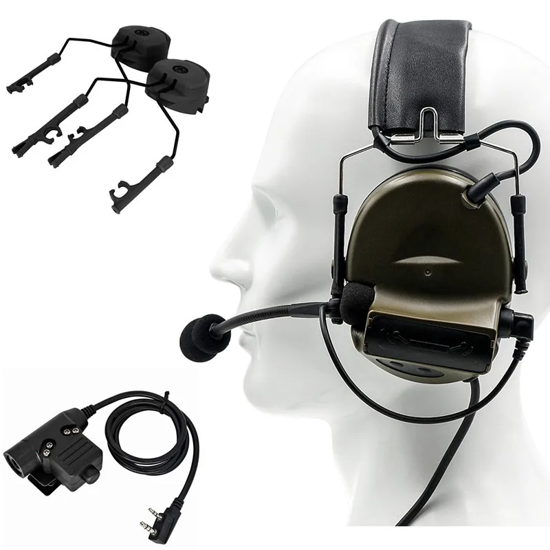 

Tactical electronic shooting headset PELTOR COMTAC II noise reduction hunting headset and U94 PTT and ARC helmet track adapter