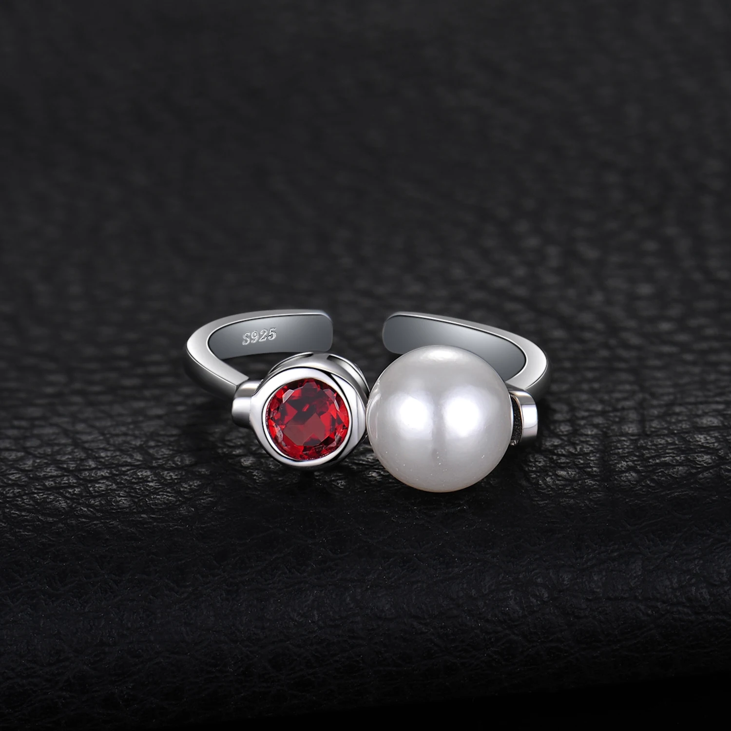 JewelryPalace ар-деко натуральная Bazel красный гранат 8 мм круглый Форма Shell Pearl Регулируемая Открытое кольцо 925 пробы Серебряные ювелирные изделия