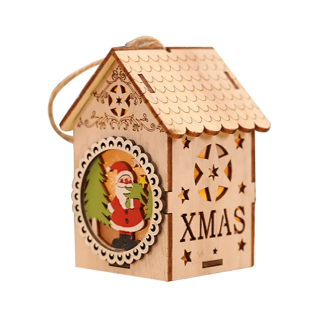 Милые украшения на рождественскую елку, светодиодный светильник, деревянный дом, креативный выдалбливающий подвесной Рождественский Декор, домашний, adornos de navidad