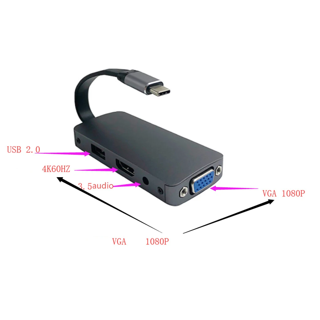 4K 1080P type-C в HD VGA аудио-видео кабель конвертер USB 2,0 в HD адаптер алюминиевый сплав ноутбук компьютер