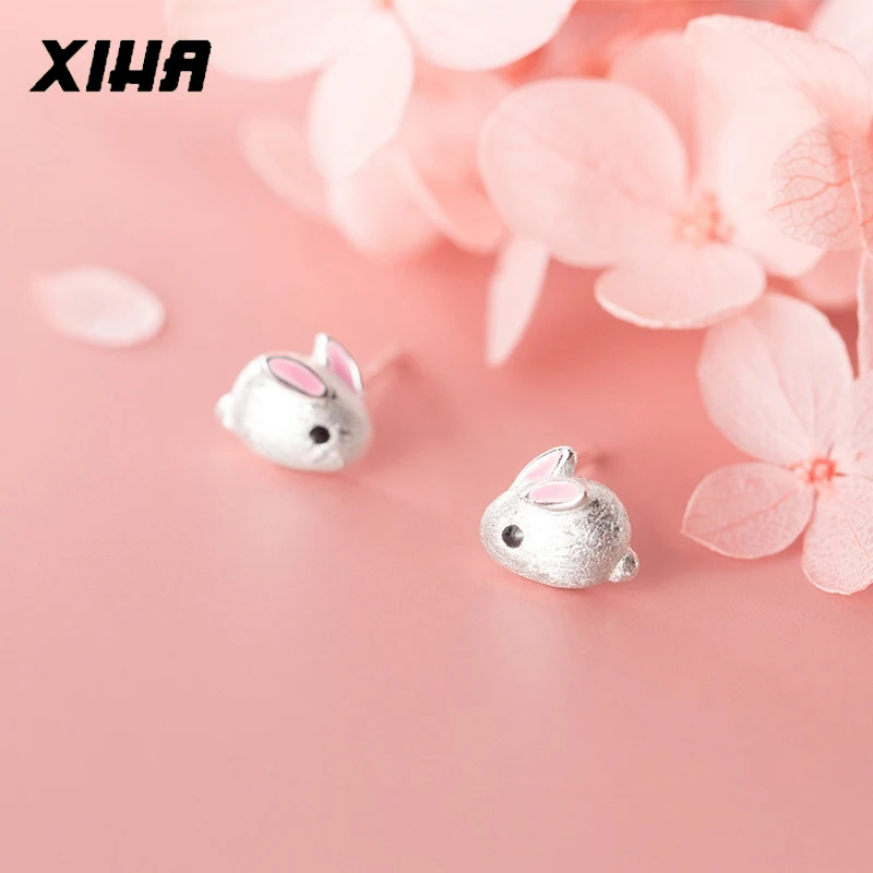 Настоящие 925 пробы, серебряные серьги-гвоздики для женщин, мышь, 3D, милые девушки, серьги в виде животных, розовый кролик, Корейская серьга в стиле «минимализм»