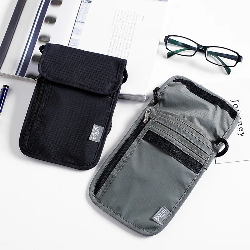 High Quality RFID waterproof Nylon Travel document storage bag Card passport Bag Neck Wallet Money Document Card Passport Pouch