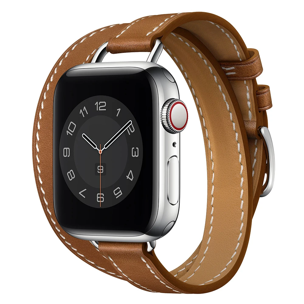 Attelage Cinturino Doppio Tour Per Cinturino Apple Watch 40Mm 44Mm 42Mm 38Mm Cinturino In Vera Pelle Iwatch Serie 3 4 5 6 Se 7 45Mm 41Mm