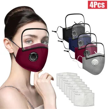 

4Pcs Adults Washable Reusable Face Mask With Filter And Detachable Eye Shield Face Mask Scarf Mascarilla Mascarar mascarillas