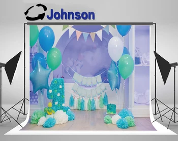 

Discount Balloons Baby Birthday Flag Cake Child backdrops Computer print party studio background