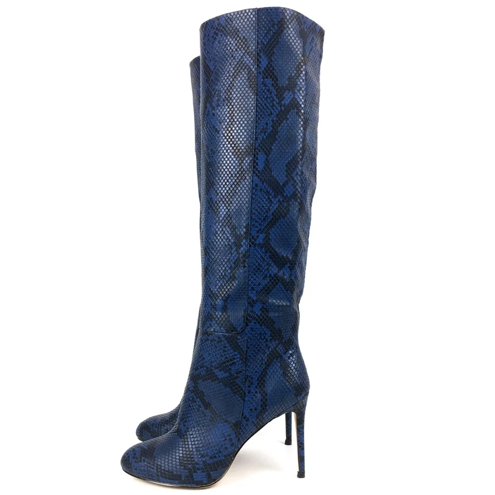 Women's Boots Round Toe High Heels Knee High Boots Snake Pattern Ladies Winter Shoes Fashion Outdoor Party Wear Aimirlly