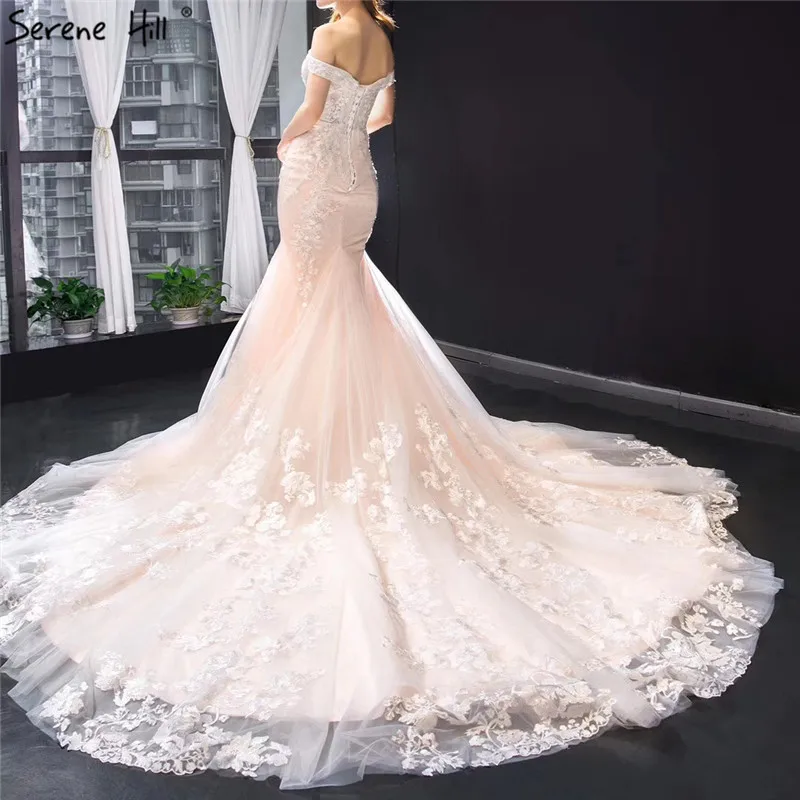 Latest Design Off Shoudler Sexy Wedding Dresses Lace Handmade Flowers Mermaid Bridal Gown Serene Hill CHM66871 Custom Made