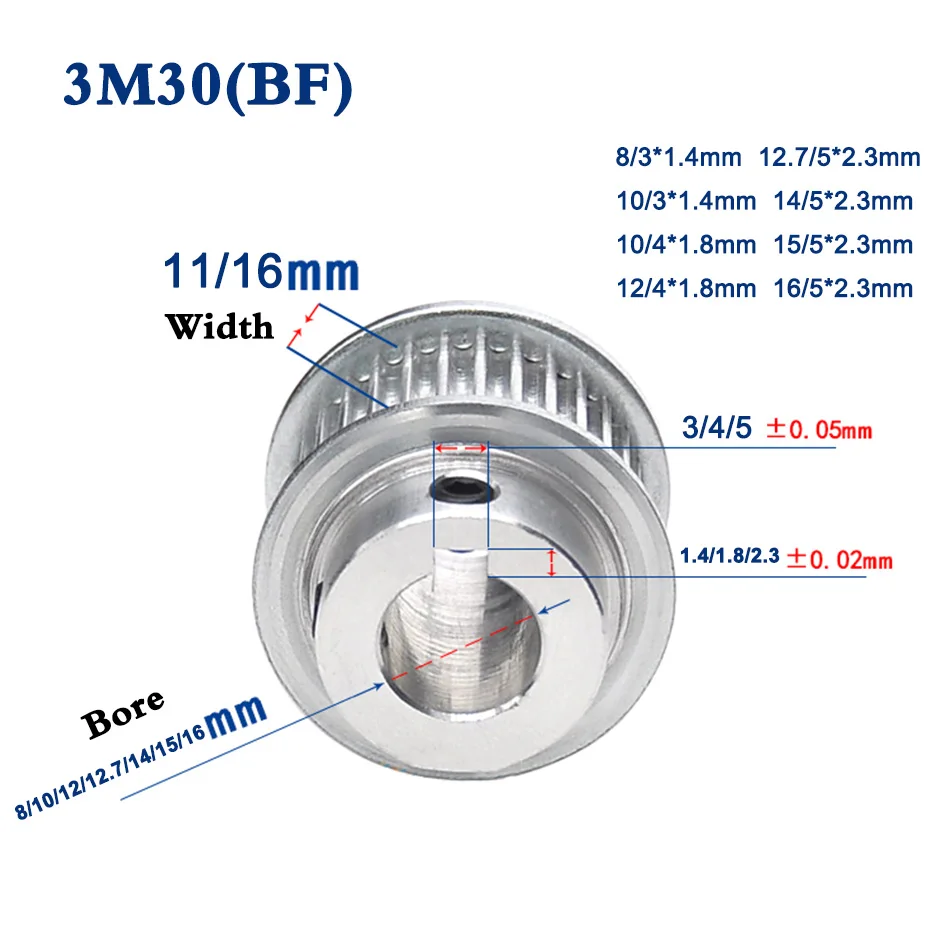 

1PCS 3M30 Tooth To 3M36 Tooth Synchronous Wheel Gear Motor Keyway Timing Belt Pulley Width 11mm 16mm