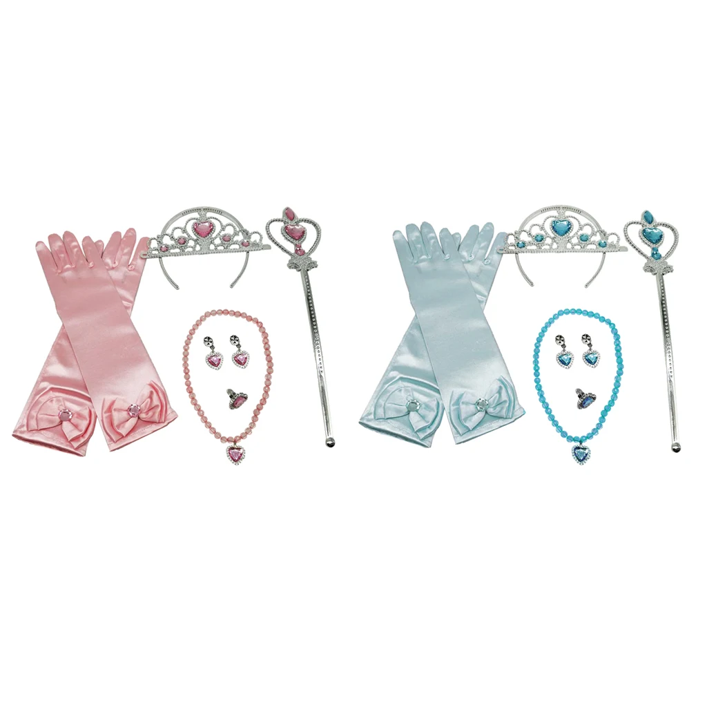 Girl Fairy Princess Beautiful Dress Girl Fancy Dress Costume Pink Blue Gloves Wand Tiara Jewelry Set