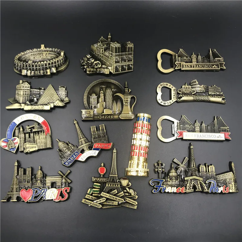 

France United Kingdom Italy Refrigerator Magnets USA Paris London Qatar 3D Fridge Magnet Souvenir Decor Metal Home Decoration