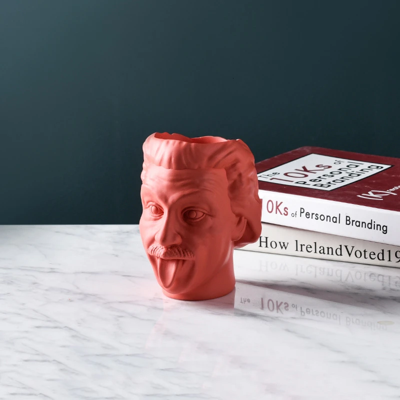 Orange Einstein Avatar Vase Human Head Vase Portrait Flower Pot Pen Holder Storage Tank Flower Arrangement Scientist Statue Ornament - Цвет: Orange