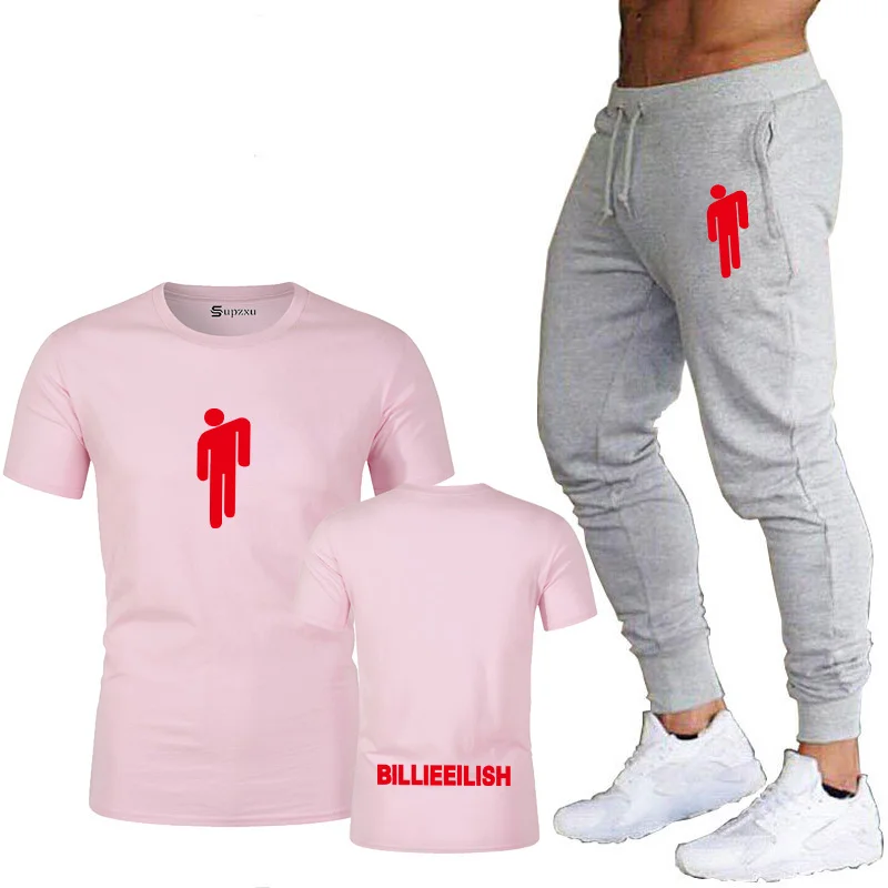 Футболка из хлопка, топ, XS-2XLBillie, с надписью Eilish, для дома, Мужская футболка, штаны,, новая летняя футболка, спортивный комплект - Цвет: Pink