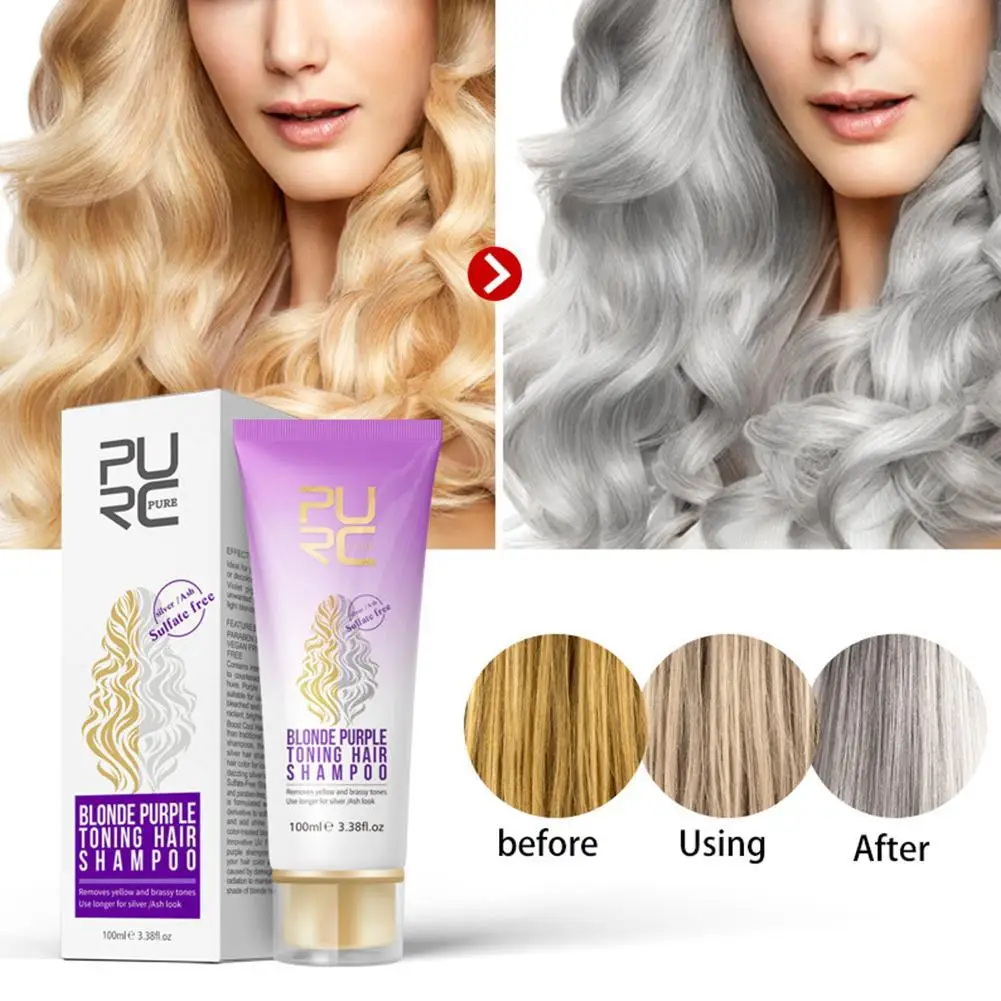 PURC, блонд, фиолетовый шампунь для волос, удаляет желтые и яркие тона для серебристого пепельного вида, фиолетовый шампунь для волос, новинка