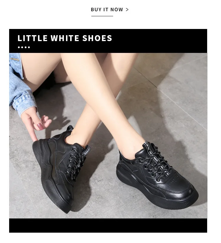 Fashion Leather Platform Ankle Boots Shoes Woman Thick Sole Lace-up Women Shoes Waterproof Heightening Shoes I3-04