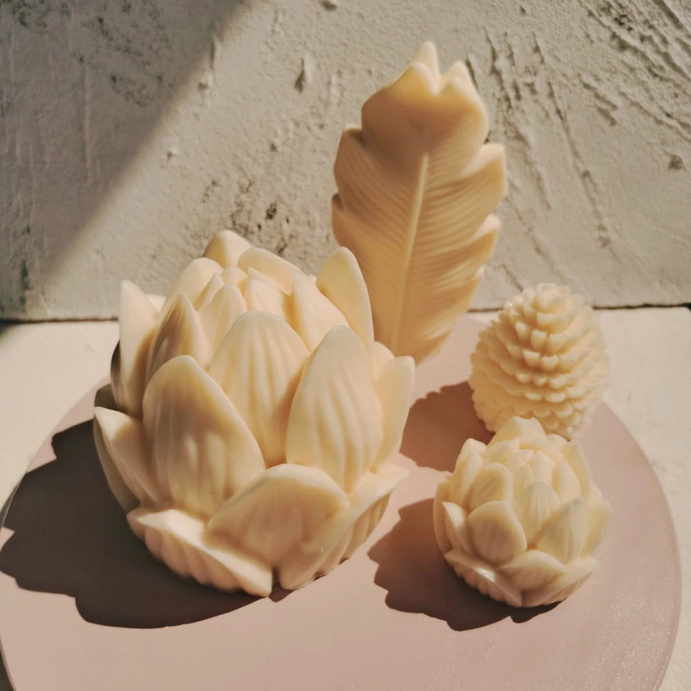 12CM Big Size Lotus Bloom Flower Candles Mold Carved Lotus Flower Silicone Candle Moulds For Home Decorative
