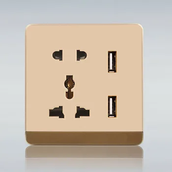 

New Gold Dual USB Charging Wall Socket US/EU/AU Plug Charger Dock Station Socket Power Outlet Panel Plate For iPhone Samsung HTC