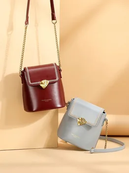 

New High Quality PU Vintage Mini Mobile Phone Bag Chain Shoulder Bag Crossbody Bag Handbag for Women &Girls Fashion Bucket Bag