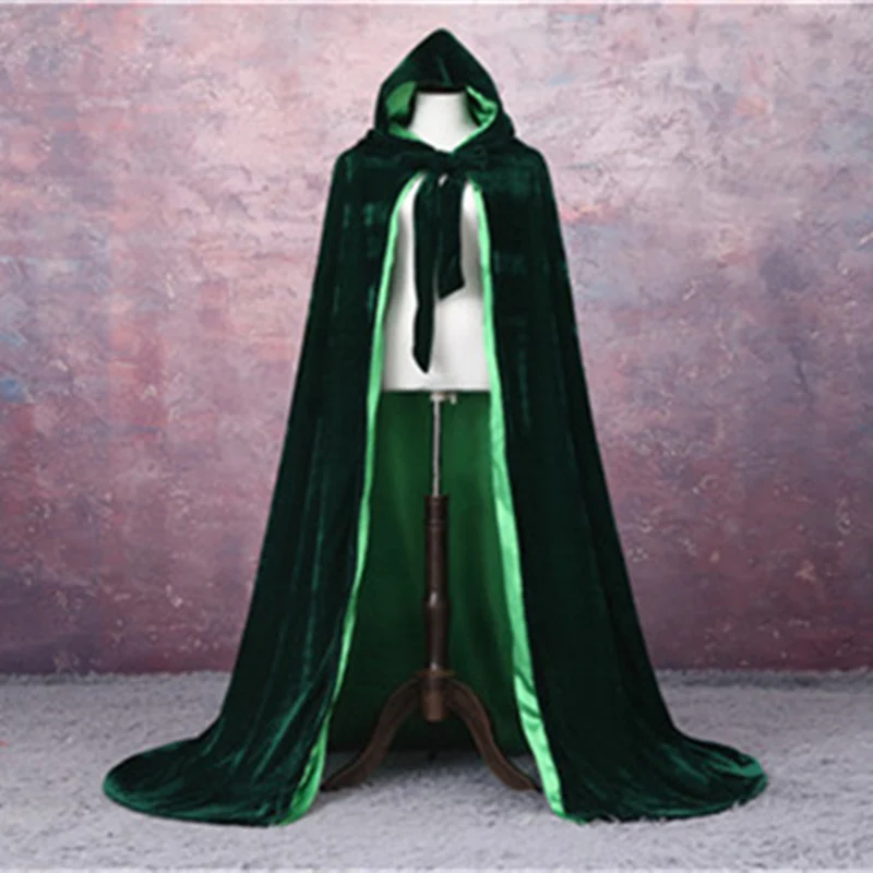 Green - Green Красная и черная накидка для Хеллоуина, накидка для свадьбы, бархатный плащ, средневековый плащ, женский зимний плащ для свадьбы - Цвет: Green - Green