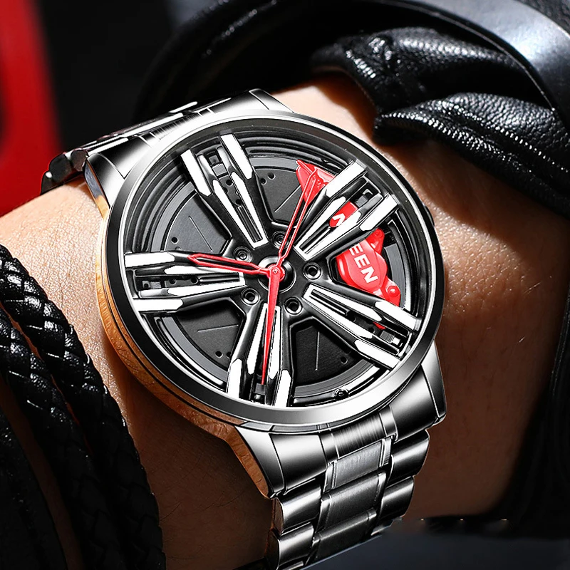 

FNGEEN Mens Watches Top Brand Luxury Fashion Racing Car Hub Quartz Watch for Men Stainless Steel Waterproof Relogio Masculino