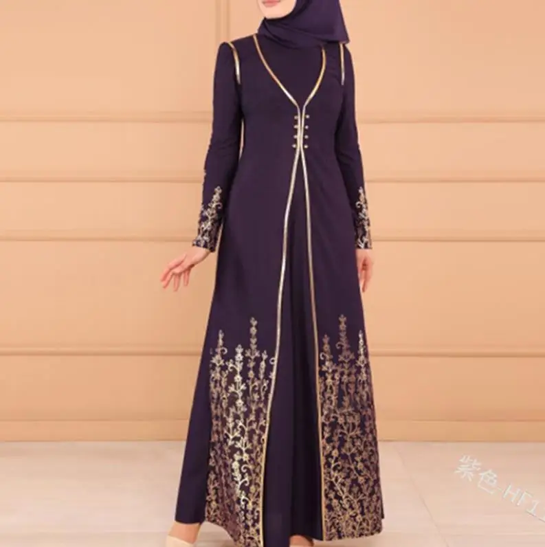 Vestidos длинное мусульманское абайя Турция исламский арабский хиджаб платье Кафтан Дубай Кафтан марокканский Tesettur Elbise халат Musulmane Longue - Цвет: Purple dress