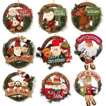 

Large Christmas Wreath Santa Claus Snowman Elk Garland Pendants Christmas Decorations For Home Navidad Decor Happy New Year Xmas