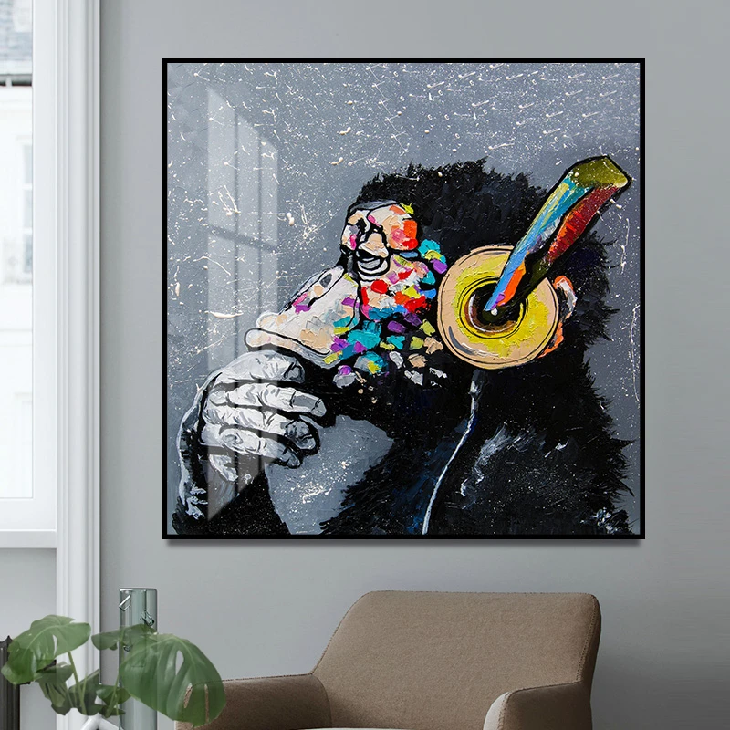 Framed Canvas From Australia Dj Chimp Ape Music Monkey Painting Print 