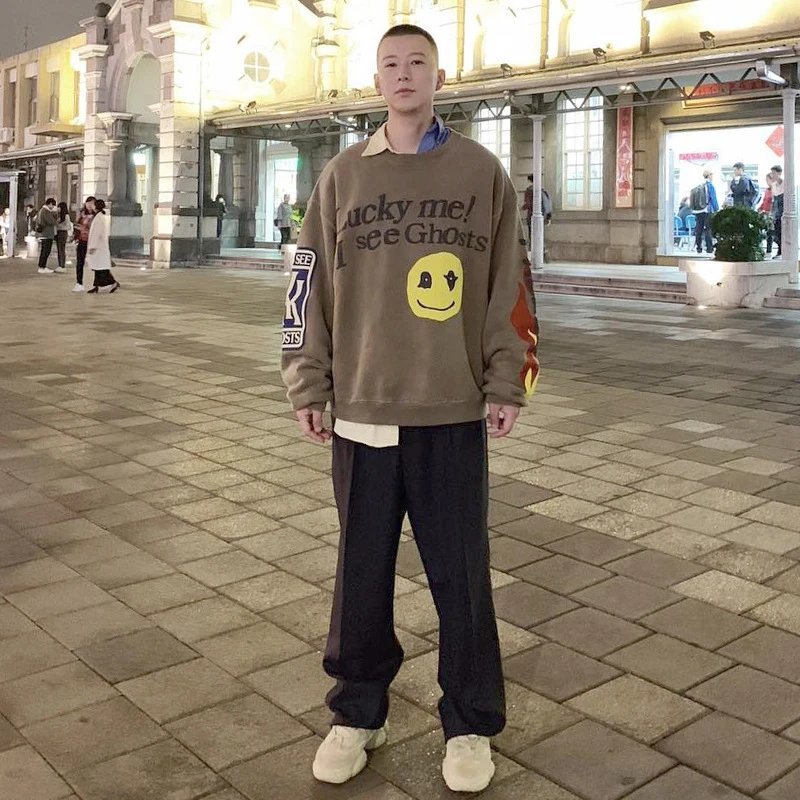 Толстовка с 3D принтом «Lucky Me I See Ghosts», мужская толстовка с принтом смайлика, Мужская толстовка в стиле Харадзюку, уличная одежда в стиле хип-хоп, хипстер