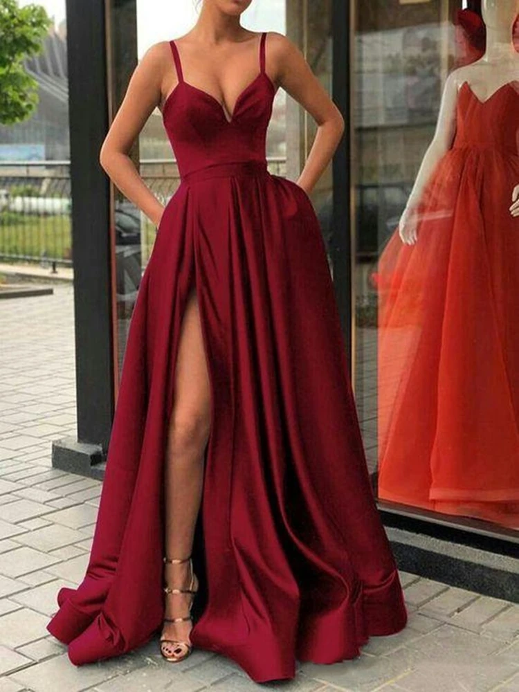 

High Split Evening Dresses 2020 with Dubai Middle East Formal Gowns Party Prom Dress Spaghetti Straps Plus Size Vestidos De