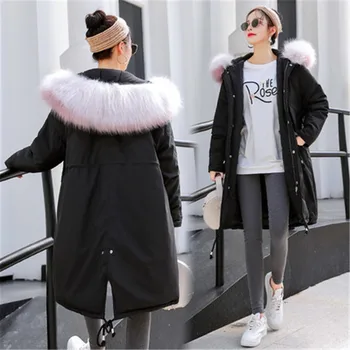

2020 Warm Long Coat Winter Jacket Women 100 Kg Can Wear Parka Plus Size Thick Loose Hooded Big Fur Collar Cotton Outwear LL714