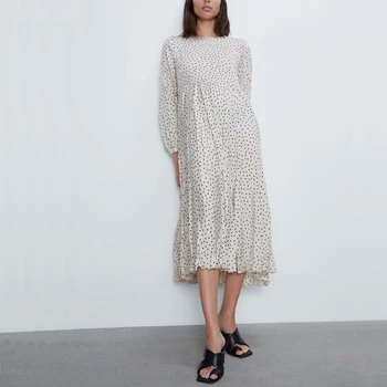 

Spring women dress casual dot printed round neck long-sleeved loose dress Vestidos